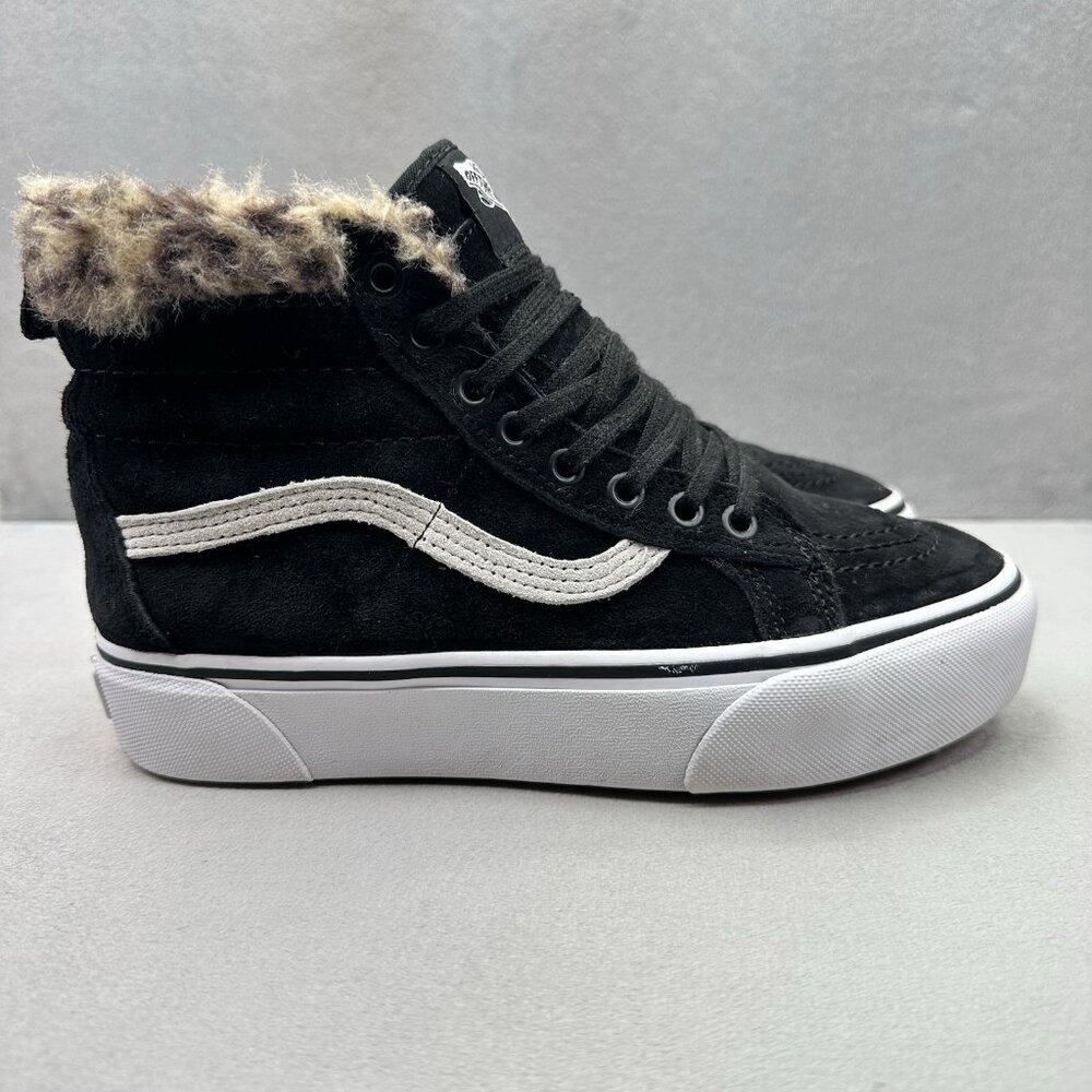 VANS Sk8-Hi Platform MTE Womens Size 7 Shoes Black Suede Leopard Faux Fur